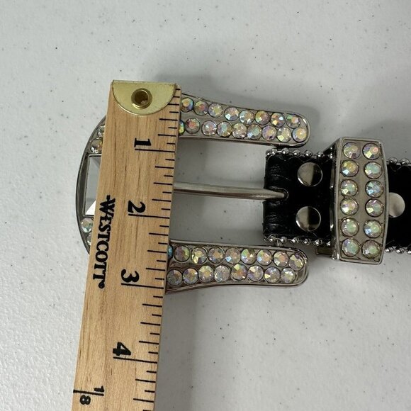 Nocona Black Leather Belt Crystal Rhinestone Aurora Borealis M/L - Picture 13 of 15